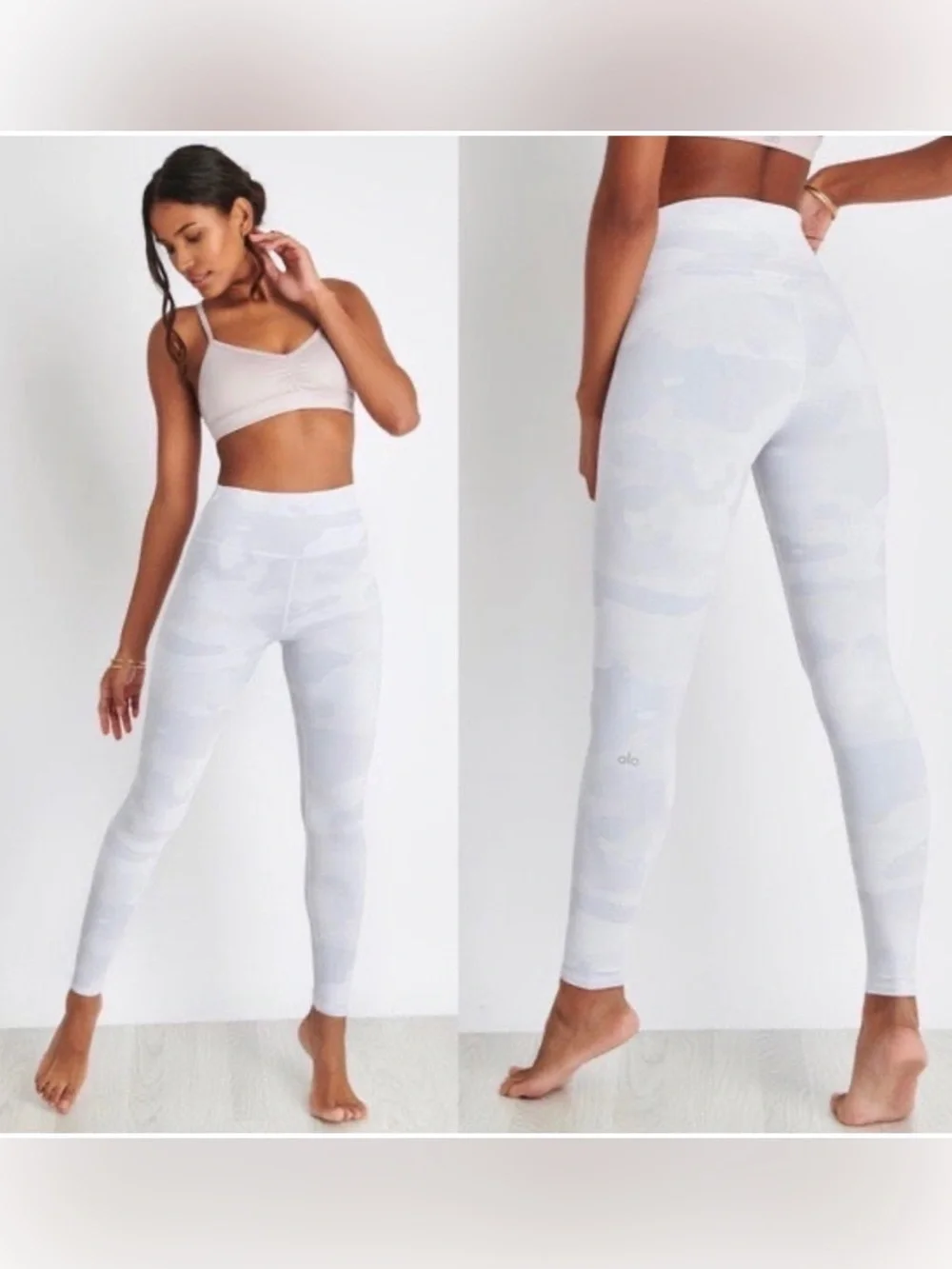 Alo Yoga Women’s Sz L Gray White Leggings High Rise Camo Vapor